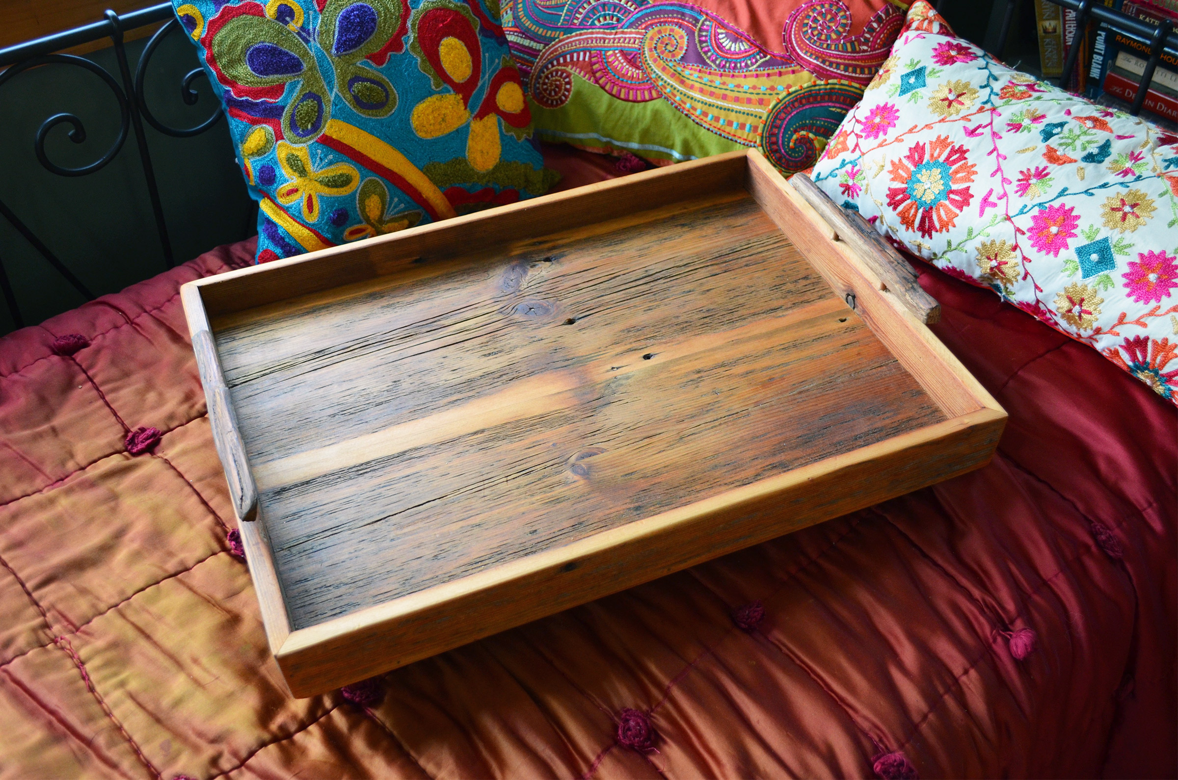 Annibells Vintage Rustic Kasbah Weave Mango Wood Serving Tray With Handles - Brown Rectangle