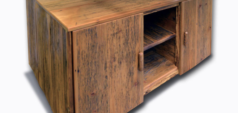 Rustic reclaimed wood media cabinet