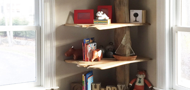 Reclaimed wood tree shelf